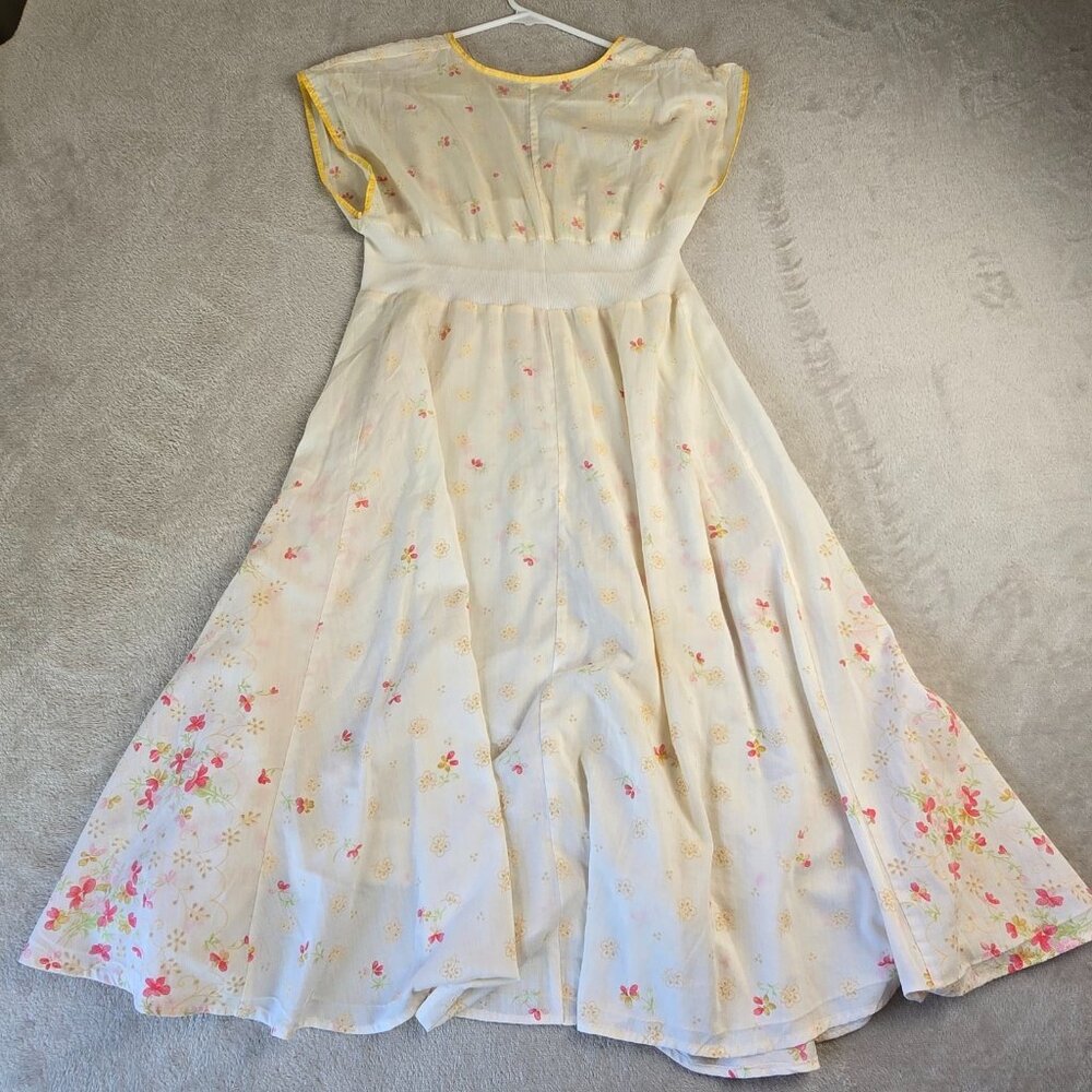 Vintage 70s Floral Summer Dress Boho Prairie Cottagecore Empire Waist Handmade - Picture 15 of 16